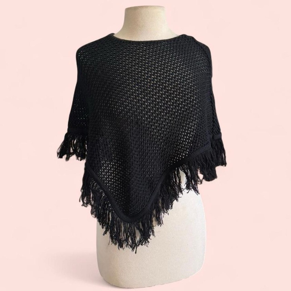 Vintage 2000’s Y2K Black Knit Popover Infinity Sweater Shawl Sweater